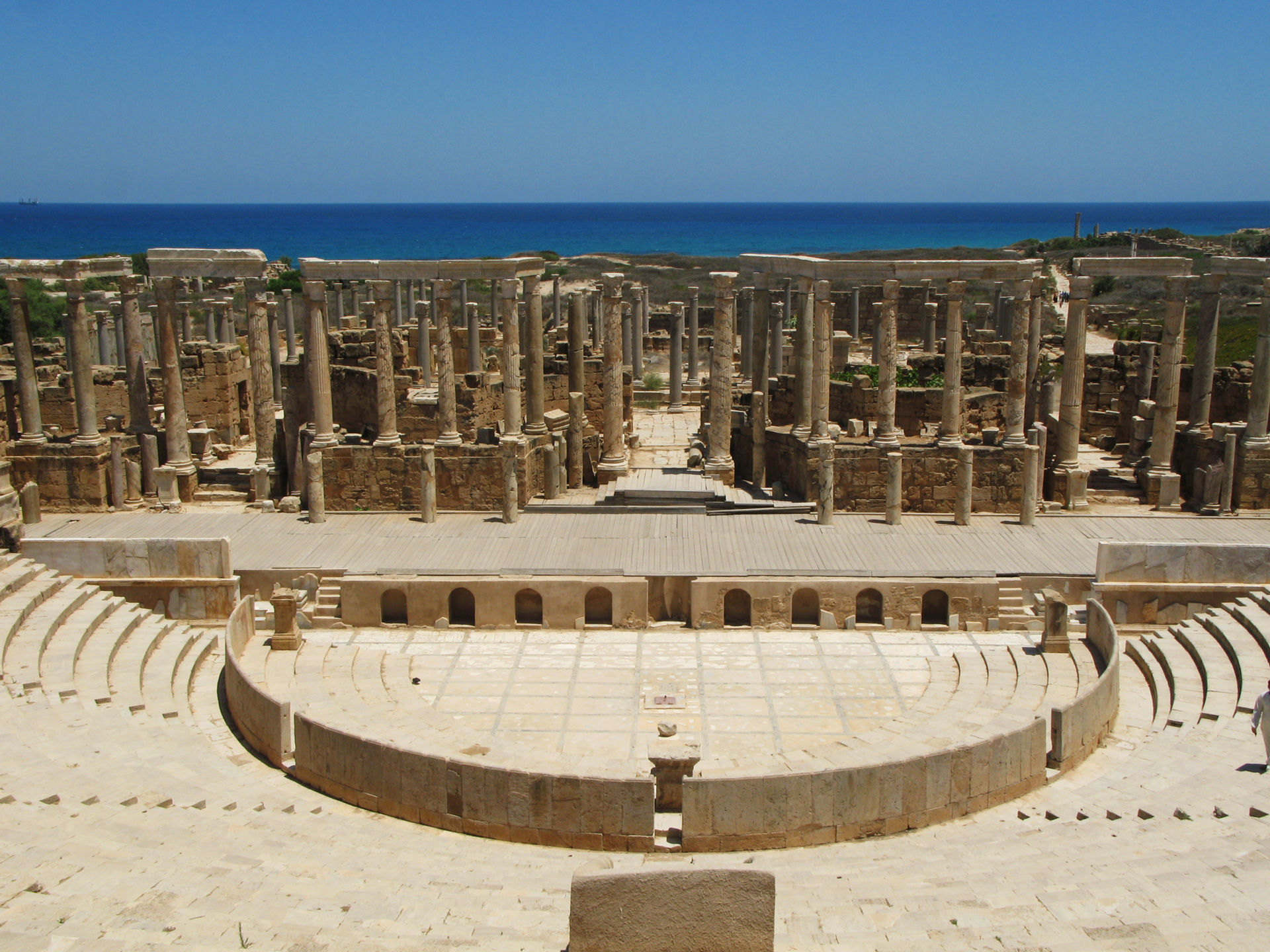 Amphitheatre, view North to the Mediterranean.